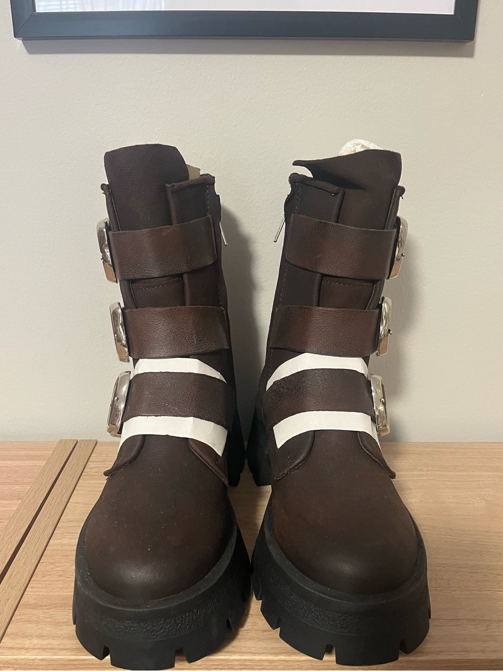 Steve Madden Dark Brown Combat Boots with Silver Buckles